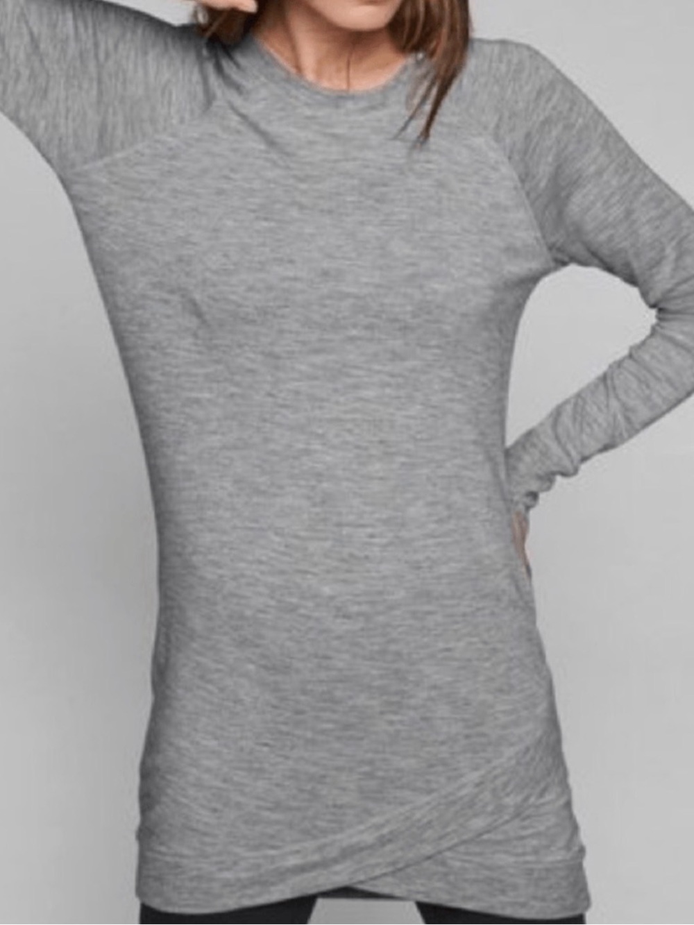Athleta Oversized Sweatshirt Dress Criss Cross Hem Heather Gray XS